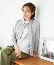 NHBGF21230 GIANNI LO GIUDICE(小さいサイズ)(メゾン ドゥ サンク) [日本製]コットンシャーリングストライプブラウス ダークグレー