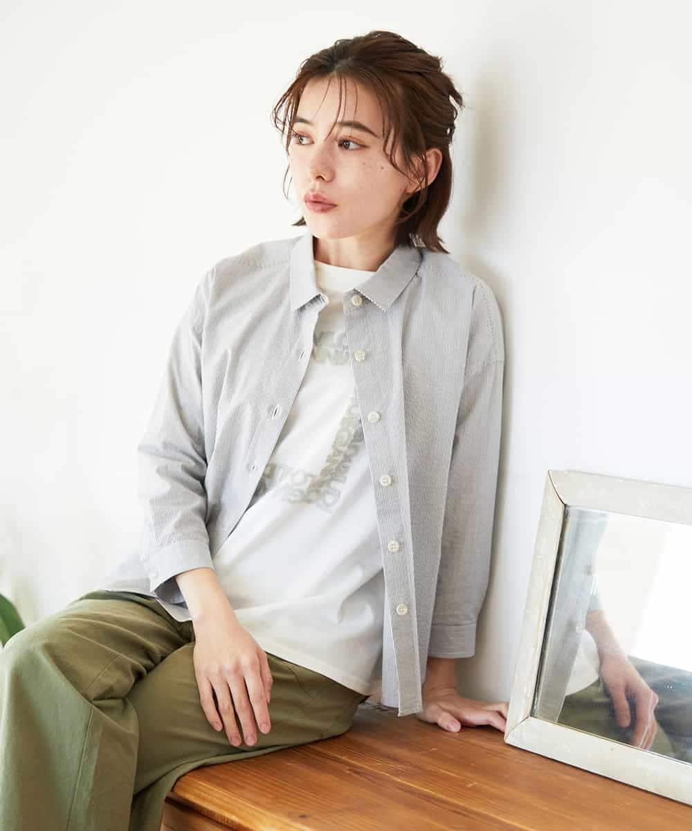 NHBGF21230 GIANNI LO GIUDICE(小さいサイズ) [日本製]コットンシャーリングストライプブラウス