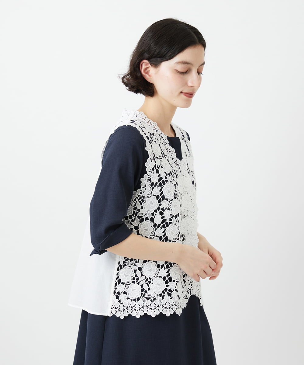 NHBGF81220 GIANNI LO GIUDICE(小さいサイズ)(メゾン ドゥ サンク) ケミカルレースジレ ブラウン