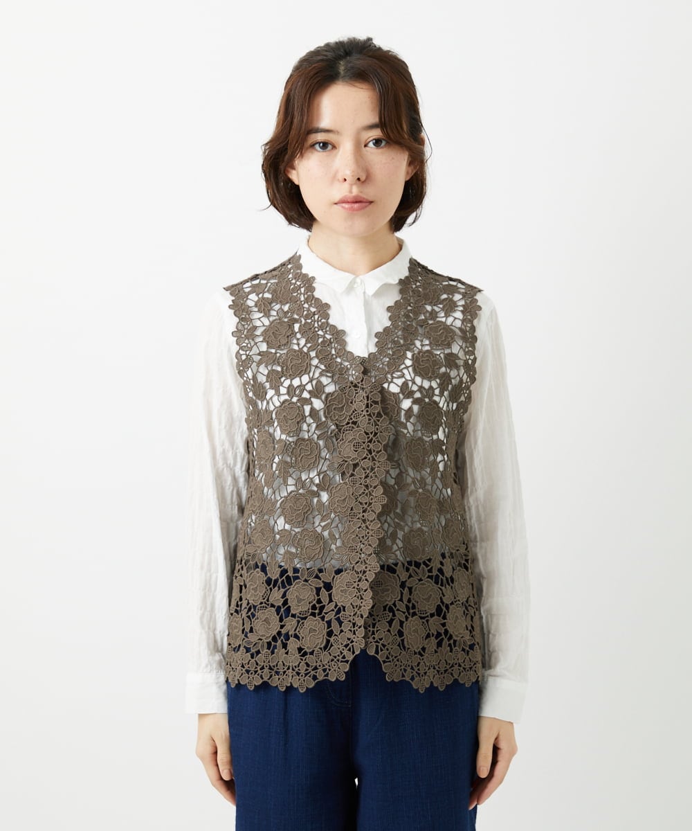 NHBGF81220 GIANNI LO GIUDICE(小さいサイズ)(メゾン ドゥ サンク) ケミカルレースジレ ブラウン