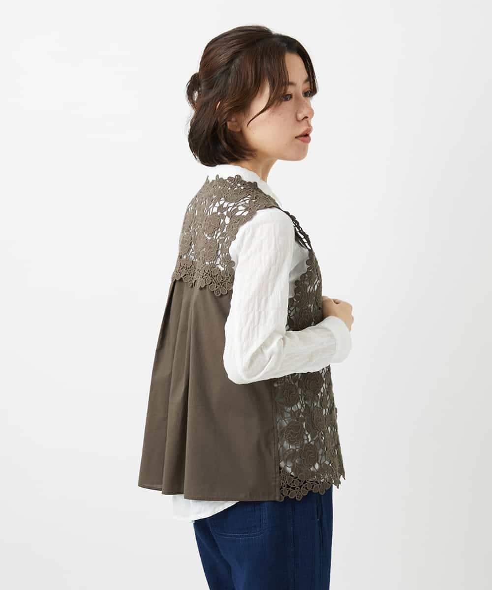 NHBGF81220 GIANNI LO GIUDICE(小さいサイズ)(メゾン ドゥ サンク) ケミカルレースジレ ブラウン