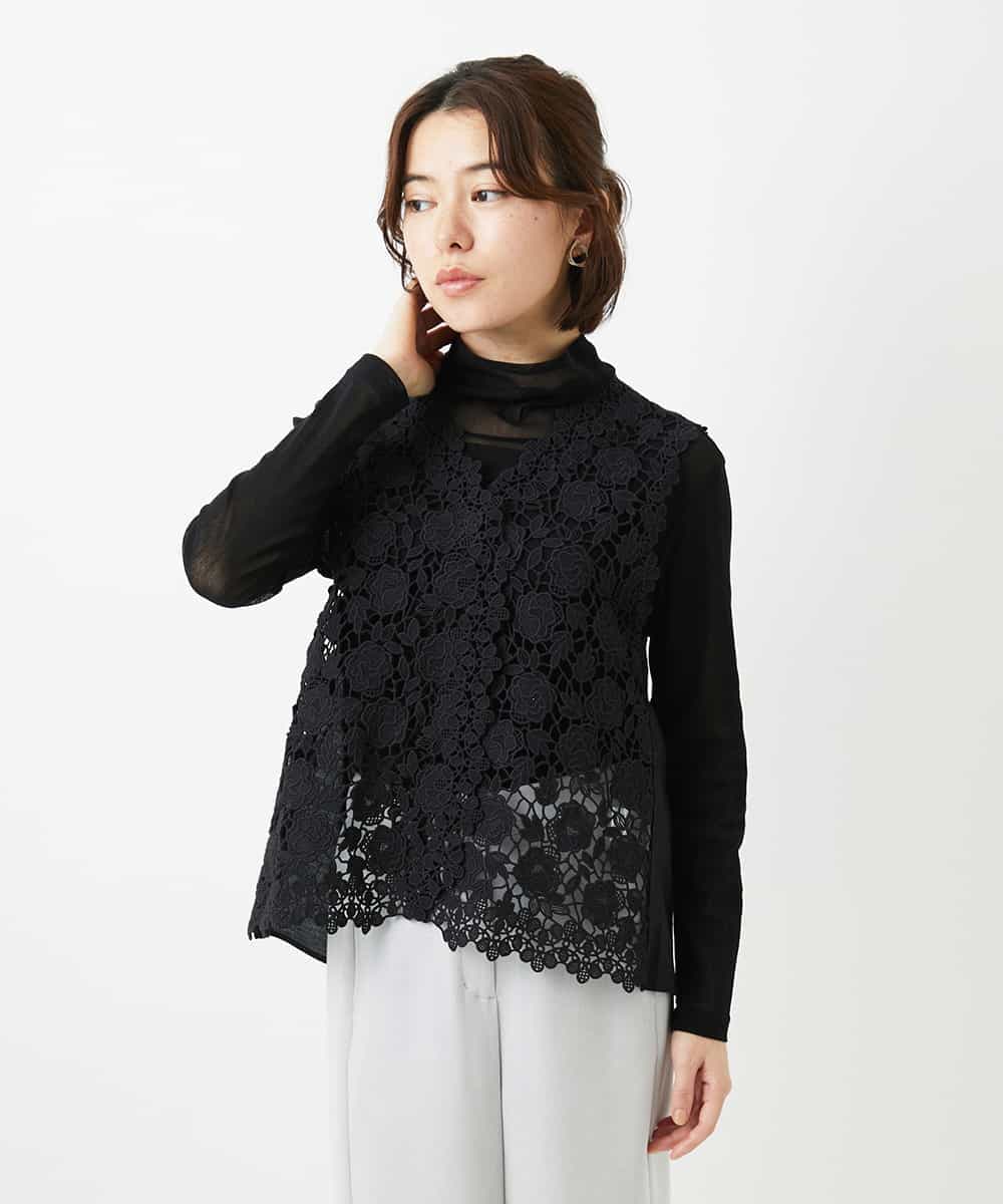 NHBGF81220 GIANNI LO GIUDICE(小さいサイズ)(メゾン ドゥ サンク) ケミカルレースジレ ブラウン