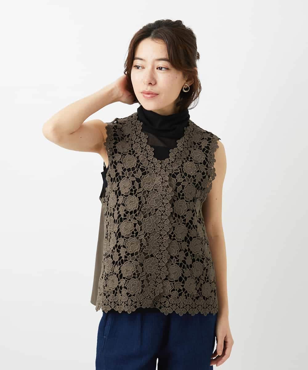 NHBGF81220 GIANNI LO GIUDICE(小さいサイズ)(メゾン ドゥ サンク) ケミカルレースジレ ブラウン