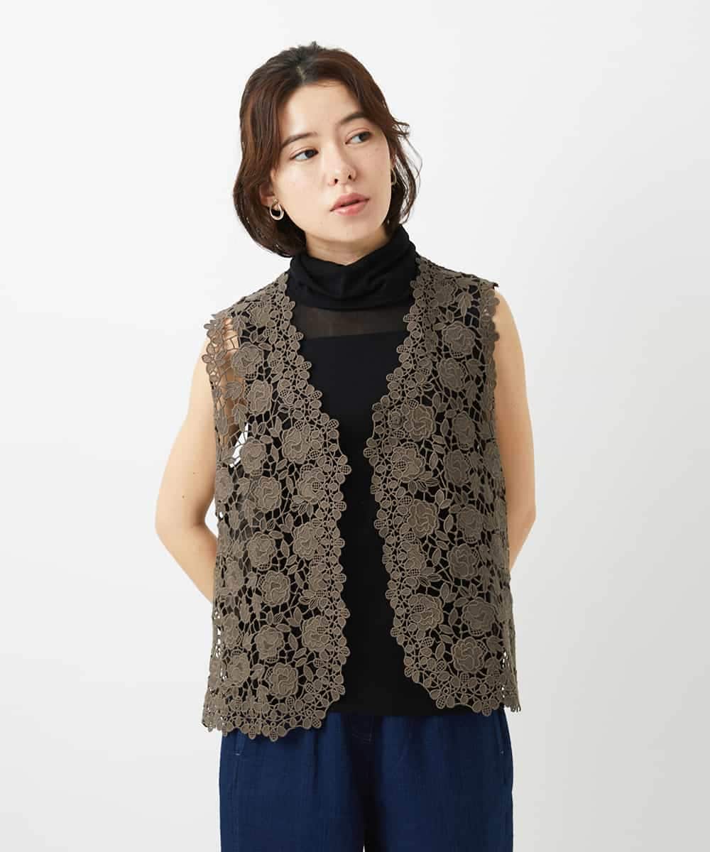 NHBGF81220 GIANNI LO GIUDICE(小さいサイズ)(メゾン ドゥ サンク) ケミカルレースジレ ブラウン