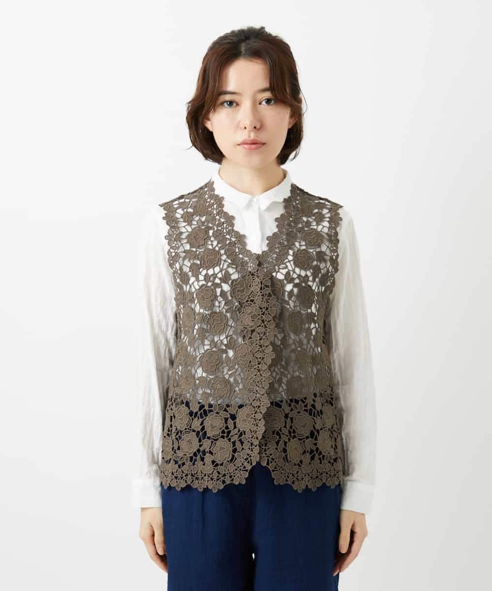 NHBGF81220 GIANNI LO GIUDICE(小さいサイズ)(メゾン ドゥ サンク) ケミカルレースジレ ブラウン