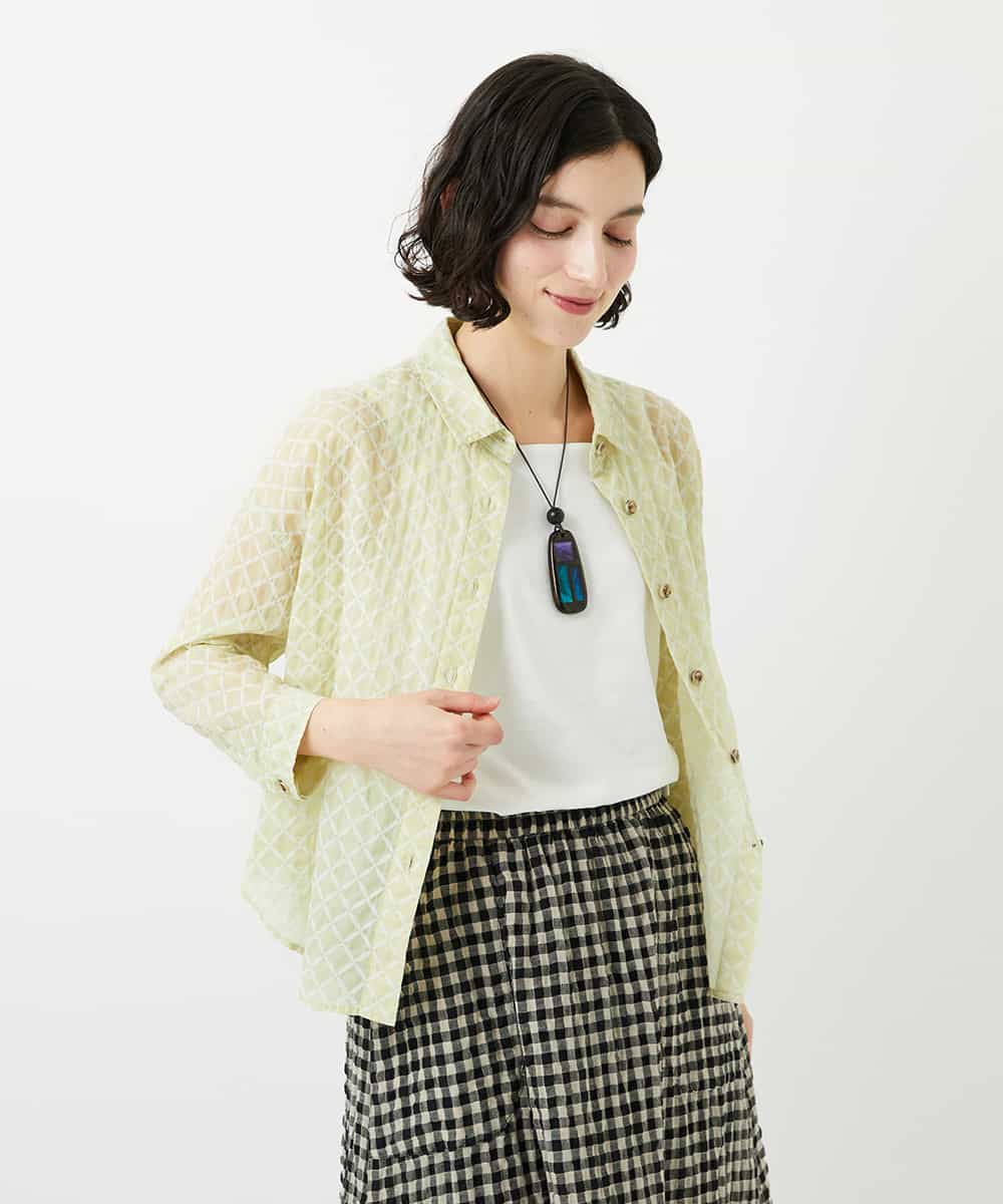 NHBGF83250 GIANNI LO GIUDICE(小さいサイズ)(メゾン ドゥ サンク) 塩縮ダイヤ柄ブラウス ライトイエロー