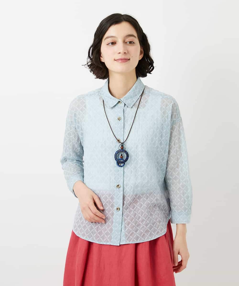 NHBGF83250 GIANNI LO GIUDICE(小さいサイズ)(メゾン ドゥ サンク) 塩縮ダイヤ柄ブラウス ライトブルー