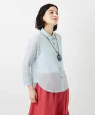 NHBGF83250 GIANNI LO GIUDICE(小さいサイズ)(メゾン ドゥ サンク) 塩縮ダイヤ柄ブラウス ライトブルー