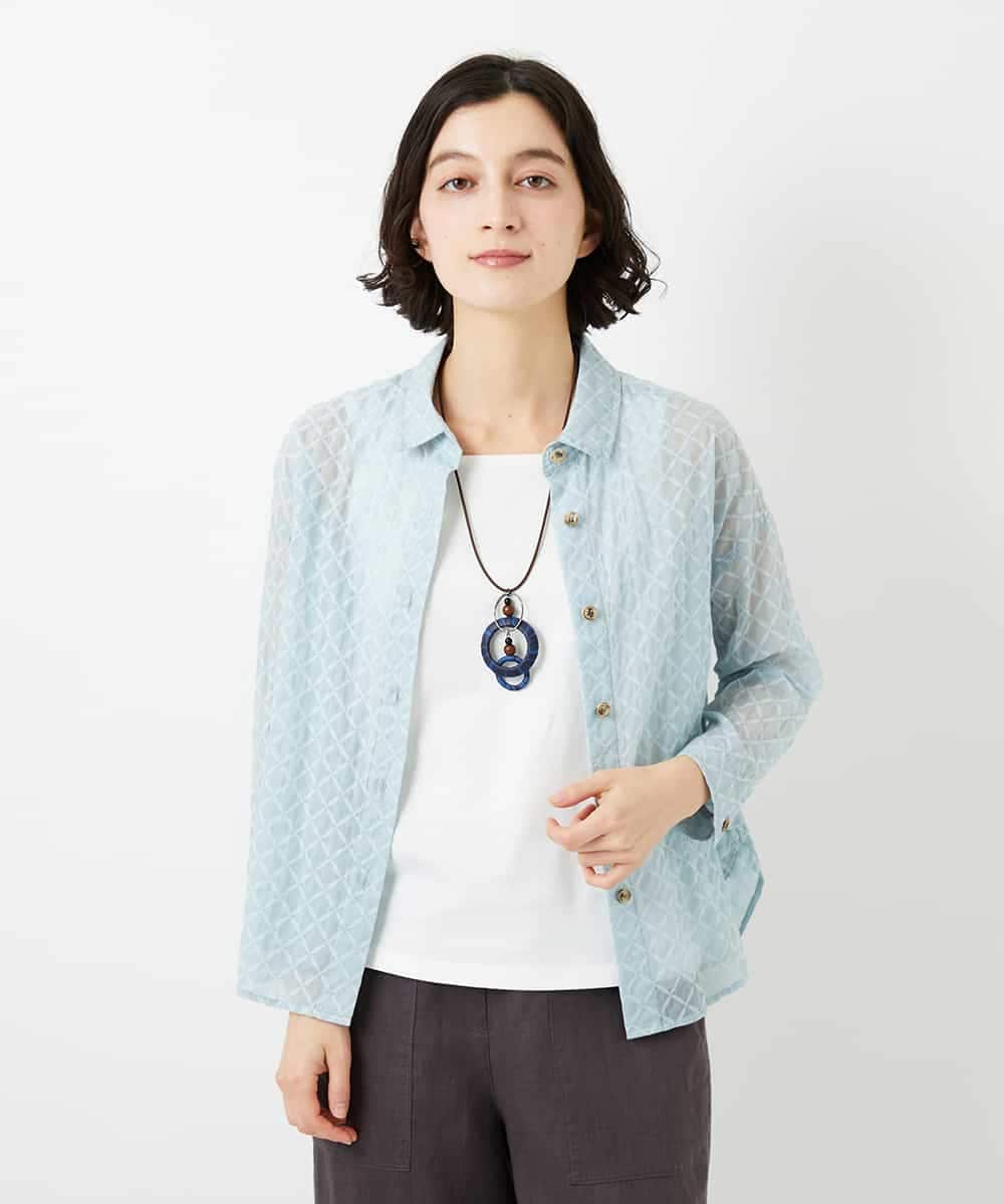 NHBGF83250 GIANNI LO GIUDICE(小さいサイズ)(メゾン ドゥ サンク) 塩縮ダイヤ柄ブラウス ライトブルー