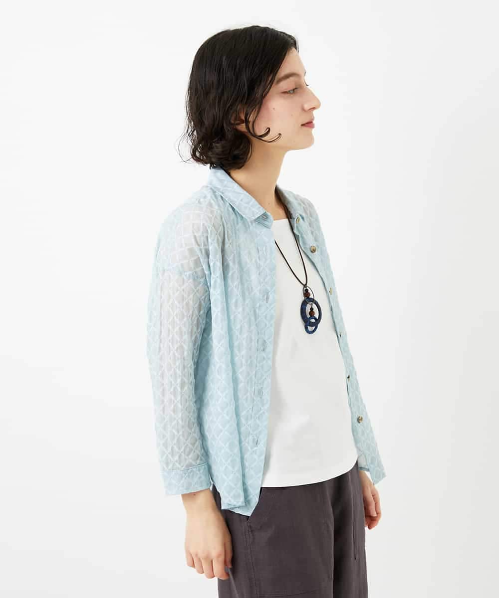 NHBGF83250 GIANNI LO GIUDICE(小さいサイズ)(メゾン ドゥ サンク) 塩縮ダイヤ柄ブラウス ライトブルー