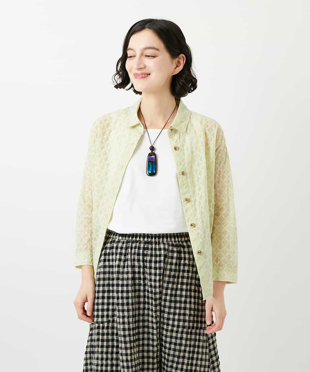 NHBGF83250 GIANNI LO GIUDICE(小さいサイズ)(メゾン ドゥ サンク) 塩縮ダイヤ柄ブラウス ライトブルー