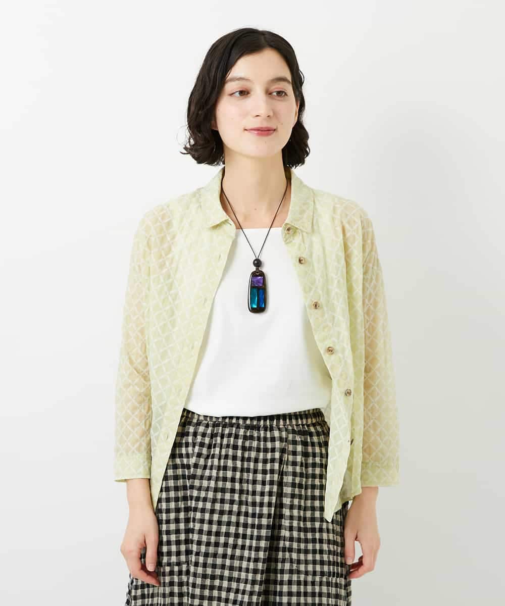 NHBGF83250 GIANNI LO GIUDICE(小さいサイズ)(メゾン ドゥ サンク) 塩縮ダイヤ柄ブラウス ライトブルー