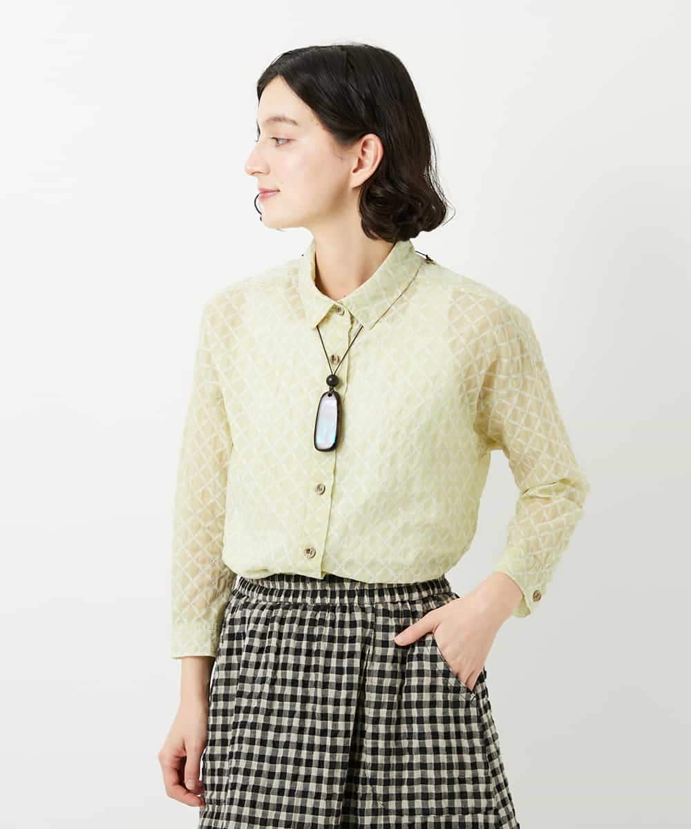 NHBGF83250 GIANNI LO GIUDICE(小さいサイズ)(メゾン ドゥ サンク) 塩縮ダイヤ柄ブラウス ライトブルー