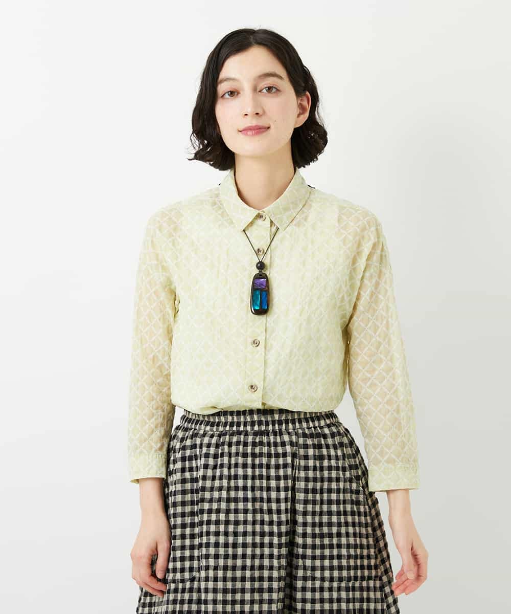 NHBGF83250 GIANNI LO GIUDICE(小さいサイズ)(メゾン ドゥ サンク) 塩縮ダイヤ柄ブラウス ライトブルー