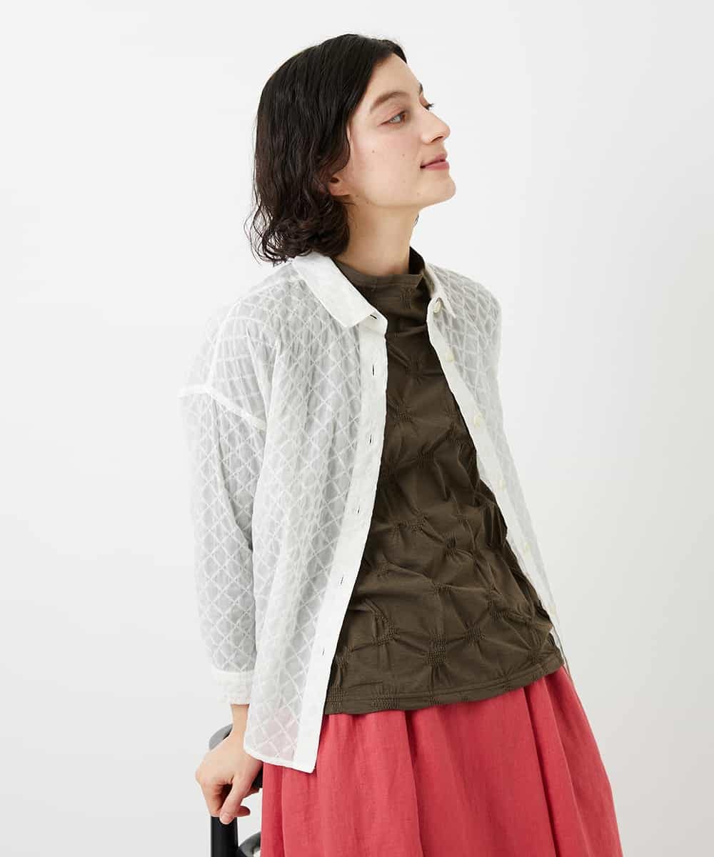 NHBGF83250 GIANNI LO GIUDICE(小さいサイズ)(メゾン ドゥ サンク) 塩縮ダイヤ柄ブラウス ライトブルー