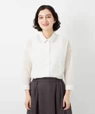 NHBGF83250 GIANNI LO GIUDICE(小さいサイズ)(メゾン ドゥ サンク) 塩縮ダイヤ柄ブラウス ライトブルー