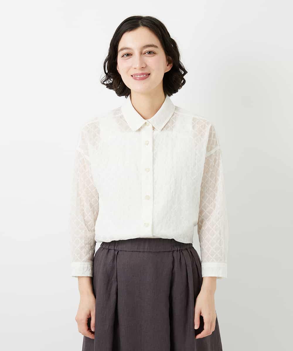 NHBGF83250 GIANNI LO GIUDICE(小さいサイズ)(メゾン ドゥ サンク) 塩縮ダイヤ柄ブラウス ライトブルー