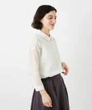 NHBGF83250 GIANNI LO GIUDICE(小さいサイズ)(メゾン ドゥ サンク) 塩縮ダイヤ柄ブラウス ライトブルー