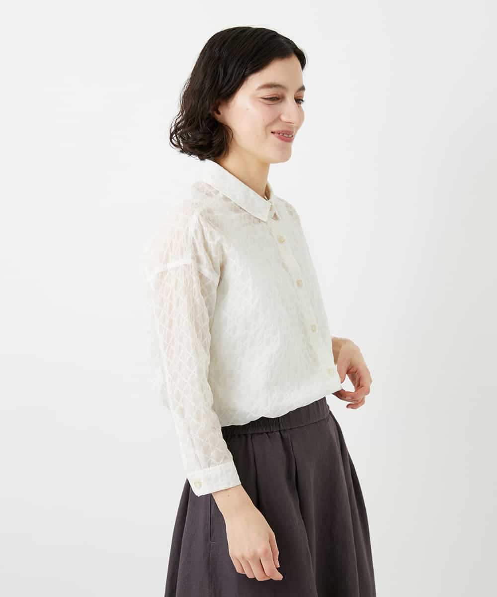 NHBGF83250 GIANNI LO GIUDICE(小さいサイズ)(メゾン ドゥ サンク) 塩縮ダイヤ柄ブラウス ライトブルー