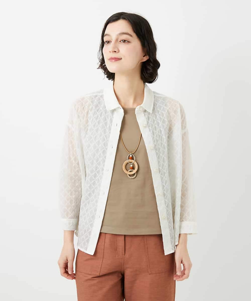 NHBGF83250 GIANNI LO GIUDICE(小さいサイズ)(メゾン ドゥ サンク) 塩縮ダイヤ柄ブラウス ライトブルー