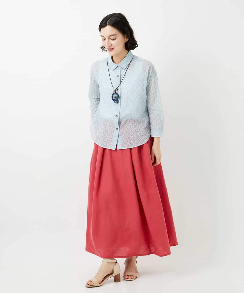 NHBGF83250 GIANNI LO GIUDICE(小さいサイズ)(メゾン ドゥ サンク) 塩縮ダイヤ柄ブラウス ライトブルー