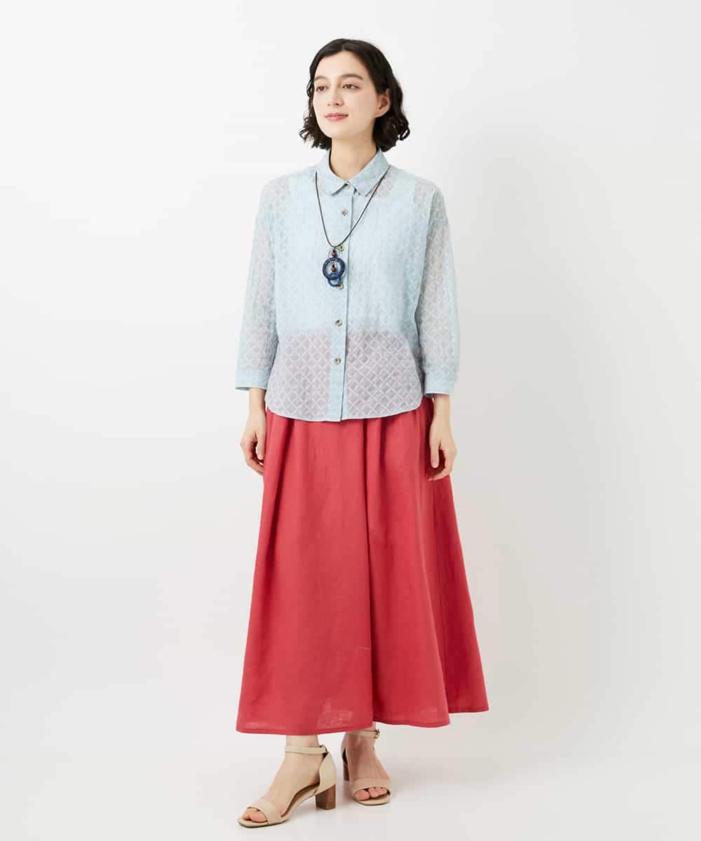 NHBGF83250 GIANNI LO GIUDICE(小さいサイズ)(メゾン ドゥ サンク) 塩縮ダイヤ柄ブラウス ライトブルー