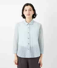 NHBGF83250 GIANNI LO GIUDICE(小さいサイズ)(メゾン ドゥ サンク) 塩縮ダイヤ柄ブラウス ライトブルー