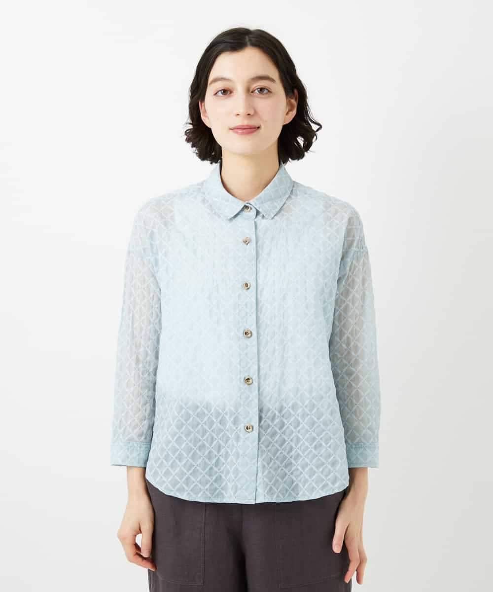 NHBGF83250 GIANNI LO GIUDICE(小さいサイズ)(メゾン ドゥ サンク) 塩縮ダイヤ柄ブラウス ライトブルー