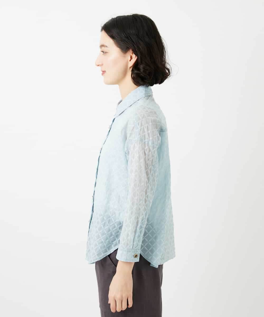 NHBGF83250 GIANNI LO GIUDICE(小さいサイズ)(メゾン ドゥ サンク) 塩縮ダイヤ柄ブラウス ライトブルー