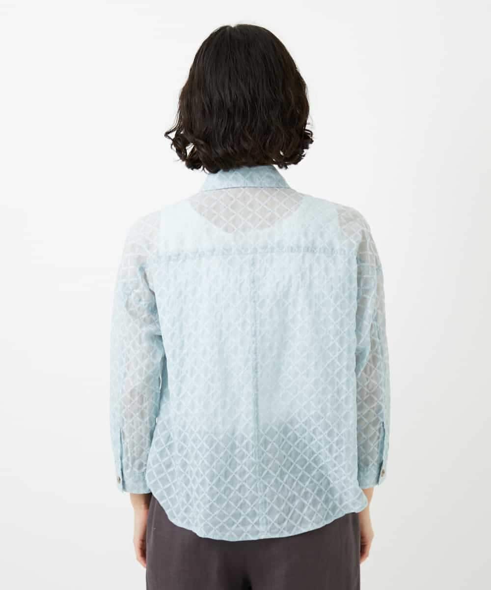 NHBGF83250 GIANNI LO GIUDICE(小さいサイズ)(メゾン ドゥ サンク) 塩縮ダイヤ柄ブラウス ライトブルー