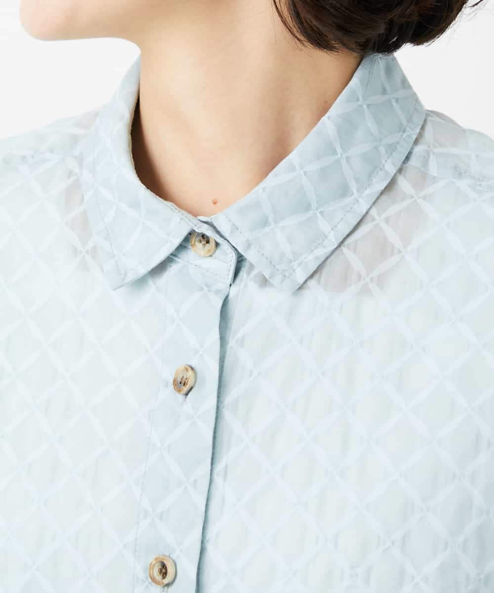 NHBGF83250 GIANNI LO GIUDICE(小さいサイズ)(メゾン ドゥ サンク) 塩縮ダイヤ柄ブラウス ライトブルー