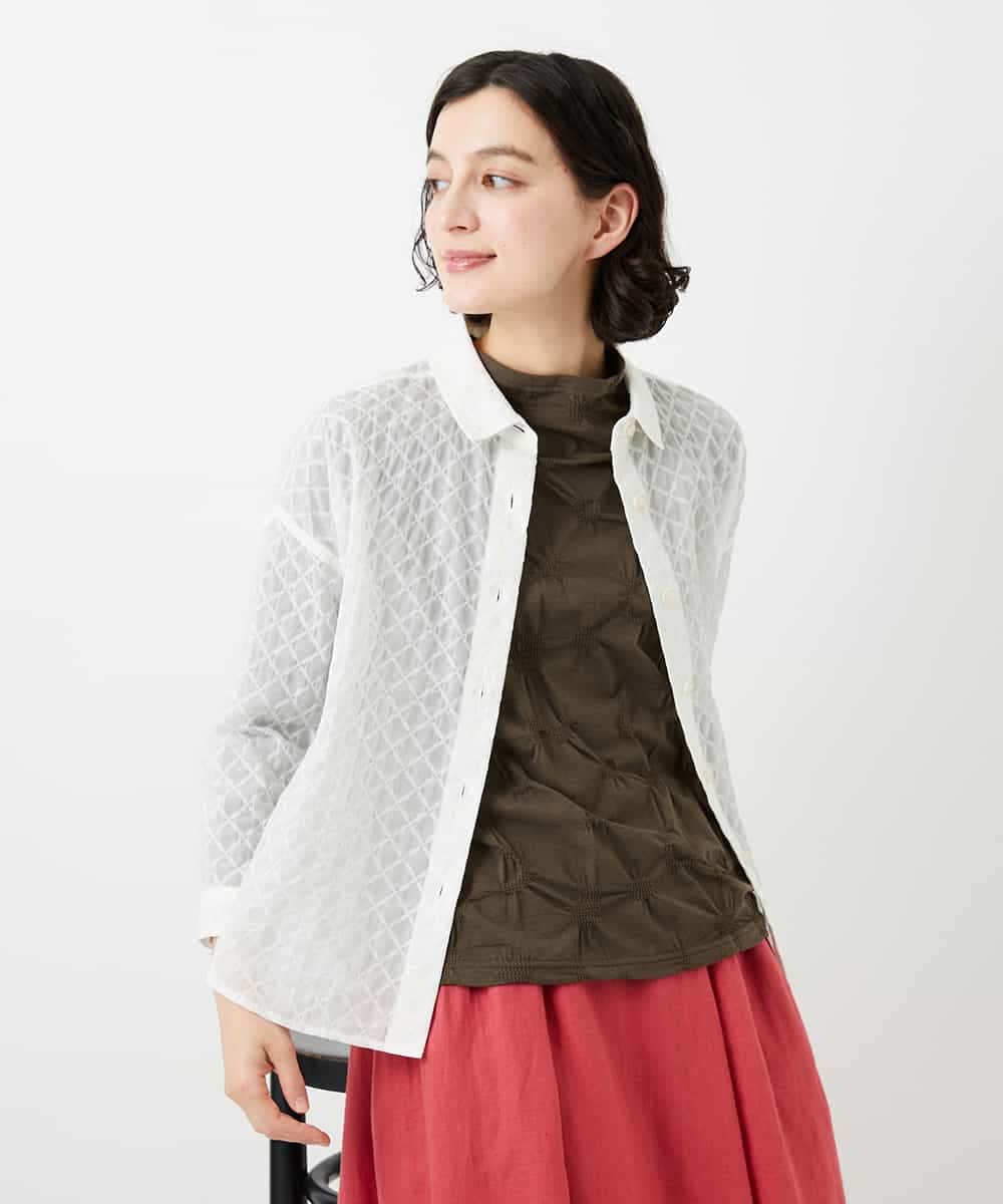 NHBGF83250 GIANNI LO GIUDICE(小さいサイズ)(メゾン ドゥ サンク) 塩縮ダイヤ柄ブラウス ホワイト