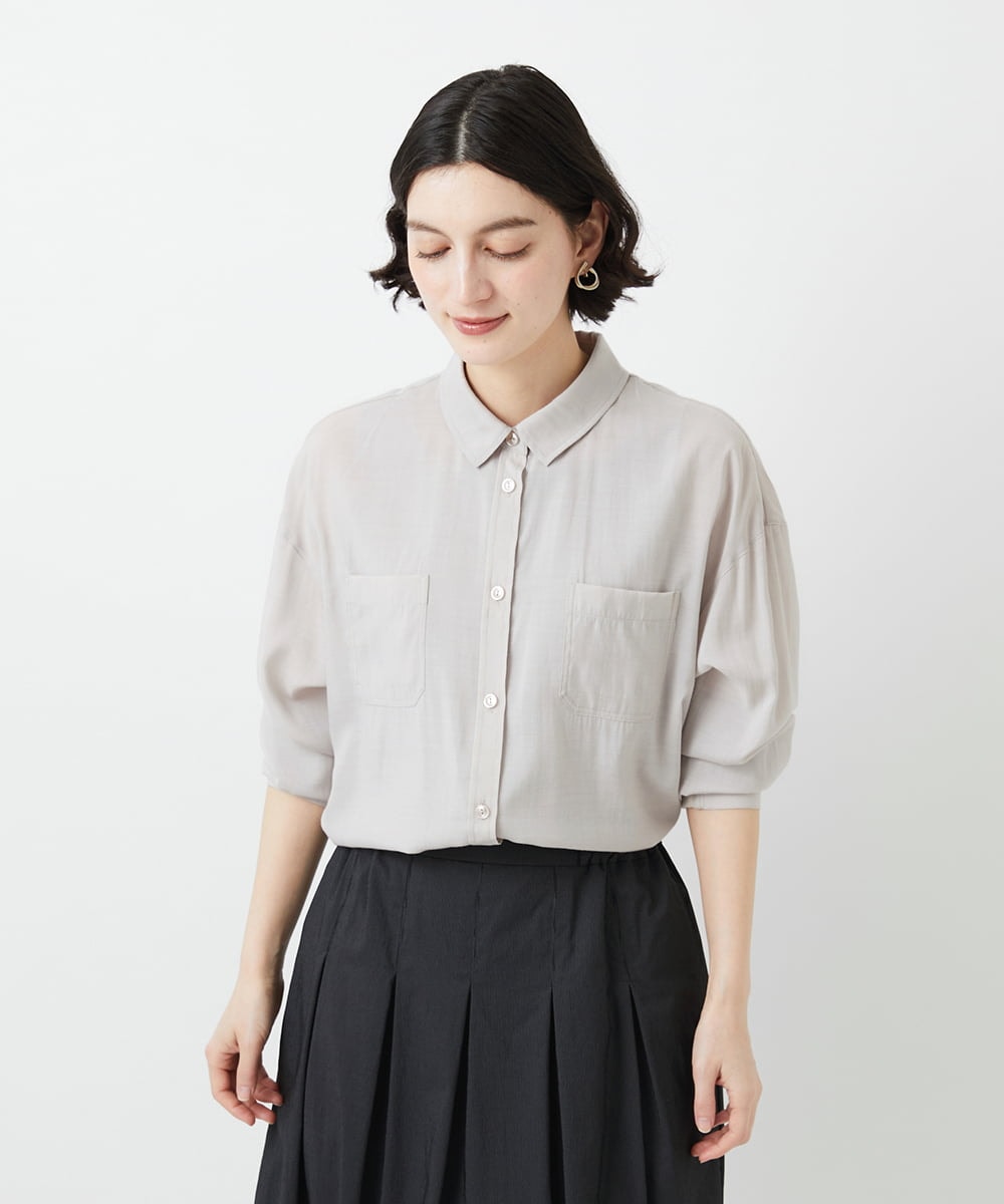 NHBGF84290 GIANNI LO GIUDICE(小さいサイズ)(メゾン ドゥ サンク) シルク混リラックスシャツ ベージュ