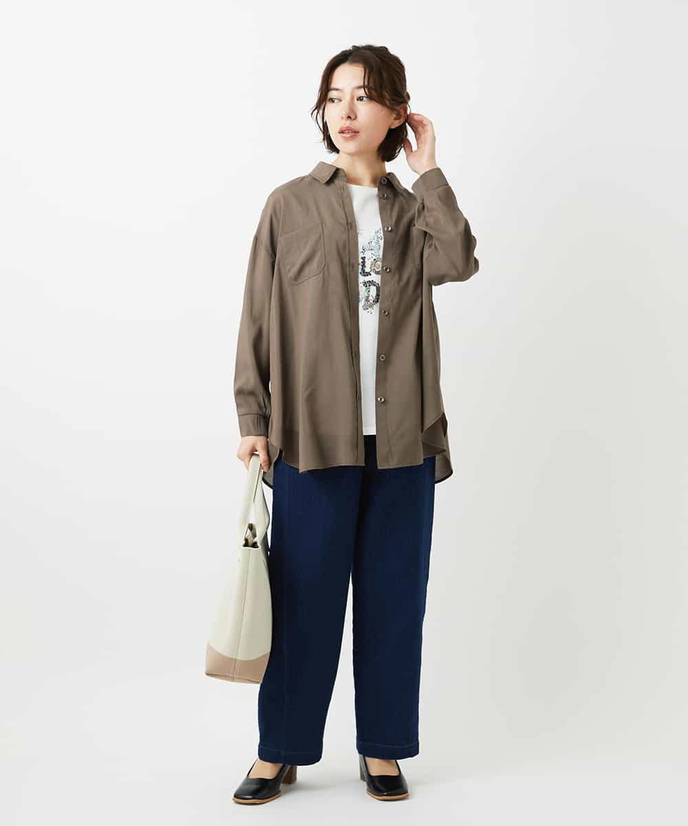 NHBGF84290 GIANNI LO GIUDICE(小さいサイズ)(メゾン ドゥ サンク) シルク混リラックスシャツ ベージュ