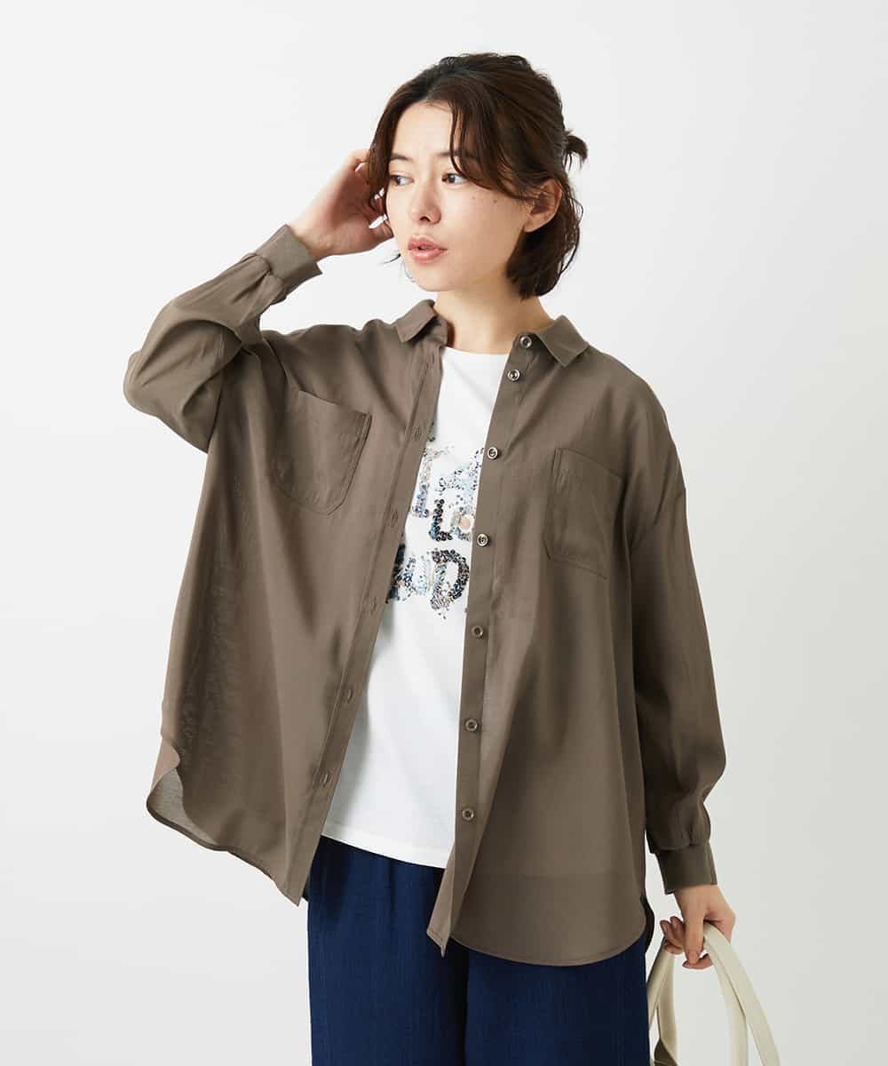 NHBGF84290 GIANNI LO GIUDICE(小さいサイズ)(メゾン ドゥ サンク) シルク混リラックスシャツ ブラウン