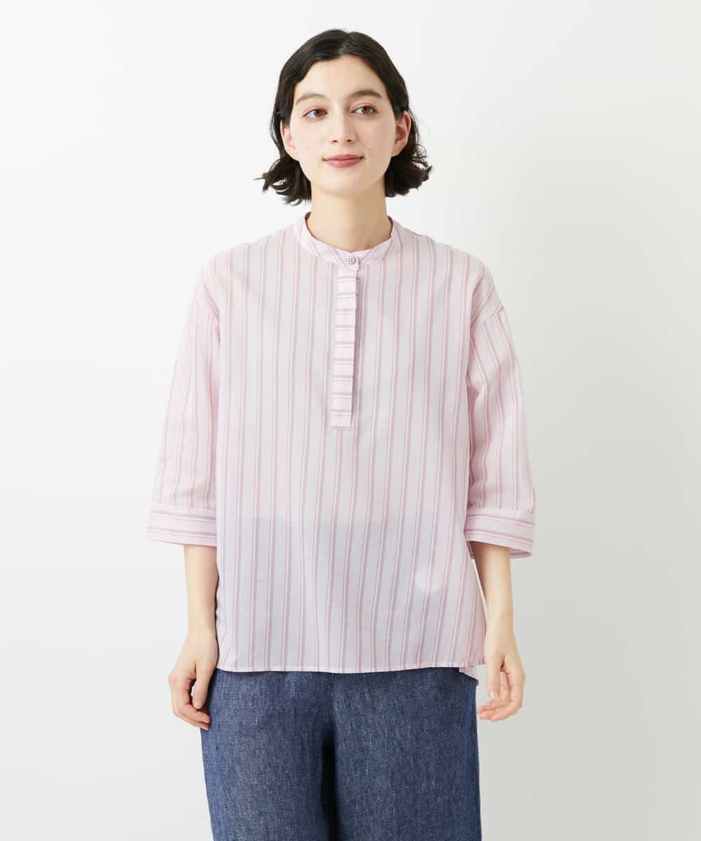 NHBGF85230 GIANNI LO GIUDICE(小さいサイズ)(メゾン ドゥ サンク) シアーストライププルオーバーブラウス ピンク