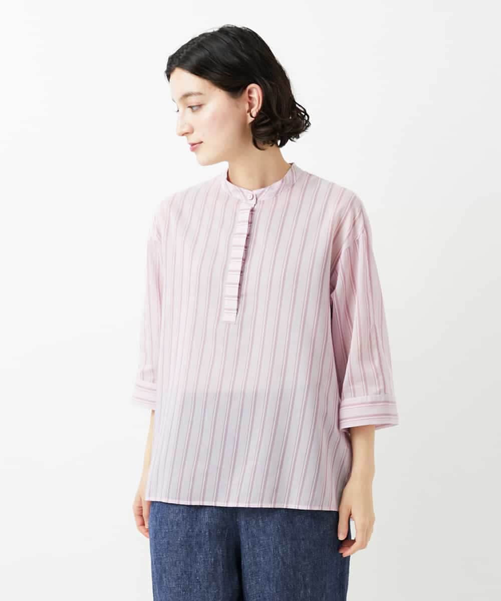 NHBGF85230 GIANNI LO GIUDICE(小さいサイズ)(メゾン ドゥ サンク) シアーストライププルオーバーブラウス ピンク