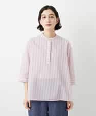 NHBGF85230 GIANNI LO GIUDICE(小さいサイズ)(メゾン ドゥ サンク) シアーストライププルオーバーブラウス ピンク