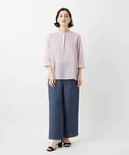 NHBGF85230 GIANNI LO GIUDICE(小さいサイズ)(メゾン ドゥ サンク) シアーストライププルオーバーブラウス ピンク