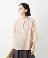 NHBGF85230 GIANNI LO GIUDICE(小さいサイズ)(メゾン ドゥ サンク) シアーストライププルオーバーブラウス オレンジ