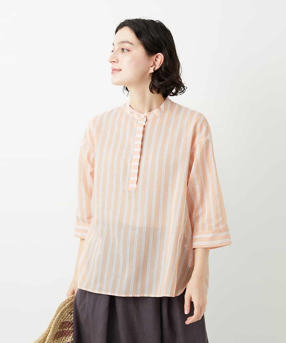 NHBGF85230 GIANNI LO GIUDICE(小さいサイズ)(メゾン ドゥ サンク) シアーストライププルオーバーブラウス オレンジ