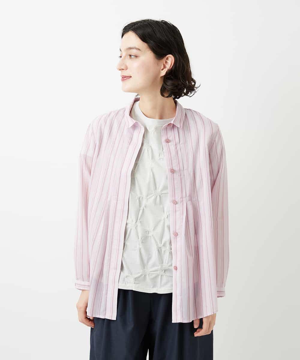 NHBGF86250 GIANNI LO GIUDICE(小さいサイズ)(メゾン ドゥ サンク) シアーストライプ前開きブラウス ピンク