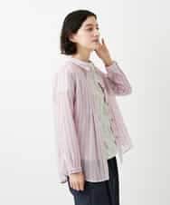 NHBGF86250 GIANNI LO GIUDICE(小さいサイズ)(メゾン ドゥ サンク) シアーストライプ前開きブラウス オレンジ