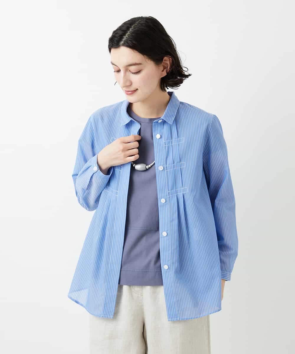 NHBGF86250 GIANNI LO GIUDICE(小さいサイズ)(メゾン ドゥ サンク) シアーストライプ前開きブラウス オレンジ