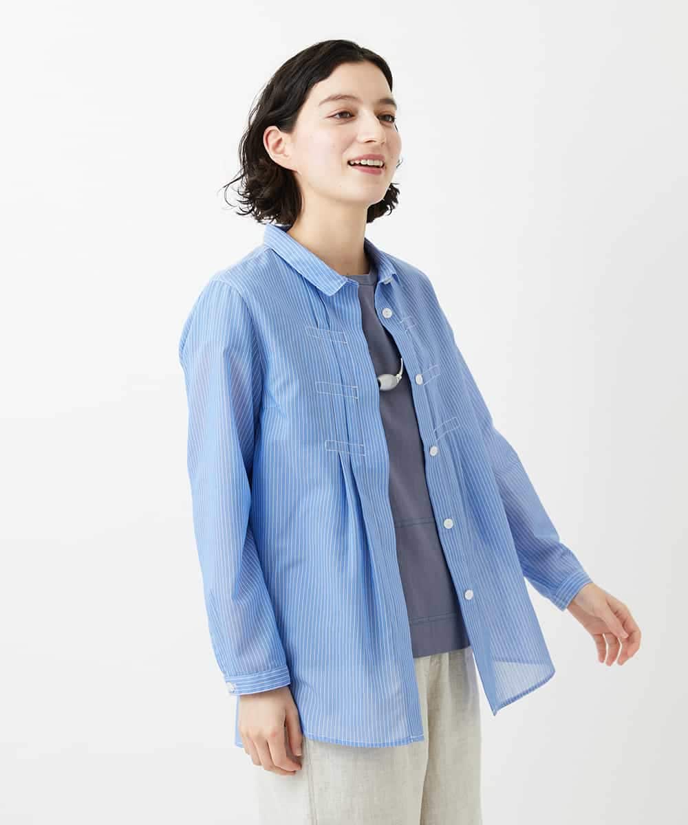 NHBGF86250 GIANNI LO GIUDICE(小さいサイズ)(メゾン ドゥ サンク) シアーストライプ前開きブラウス オレンジ