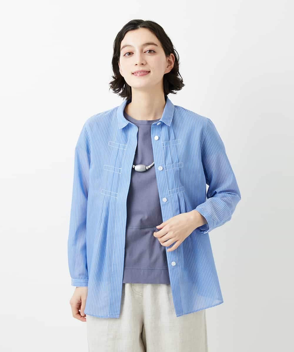 NHBGF86250 GIANNI LO GIUDICE(小さいサイズ)(メゾン ドゥ サンク) シアーストライプ前開きブラウス オレンジ