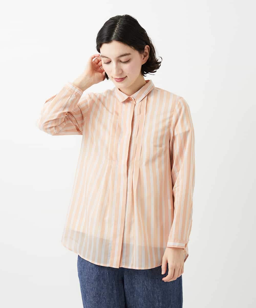 NHBGF86250 GIANNI LO GIUDICE(小さいサイズ)(メゾン ドゥ サンク) シアーストライプ前開きブラウス オレンジ