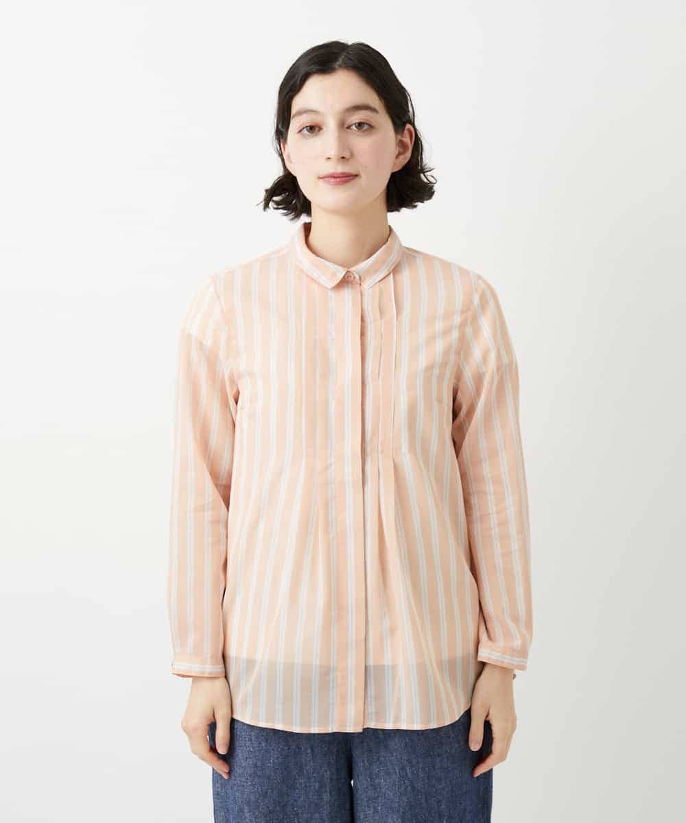 NHBGF86250 GIANNI LO GIUDICE(小さいサイズ)(メゾン ドゥ サンク) シアーストライプ前開きブラウス オレンジ