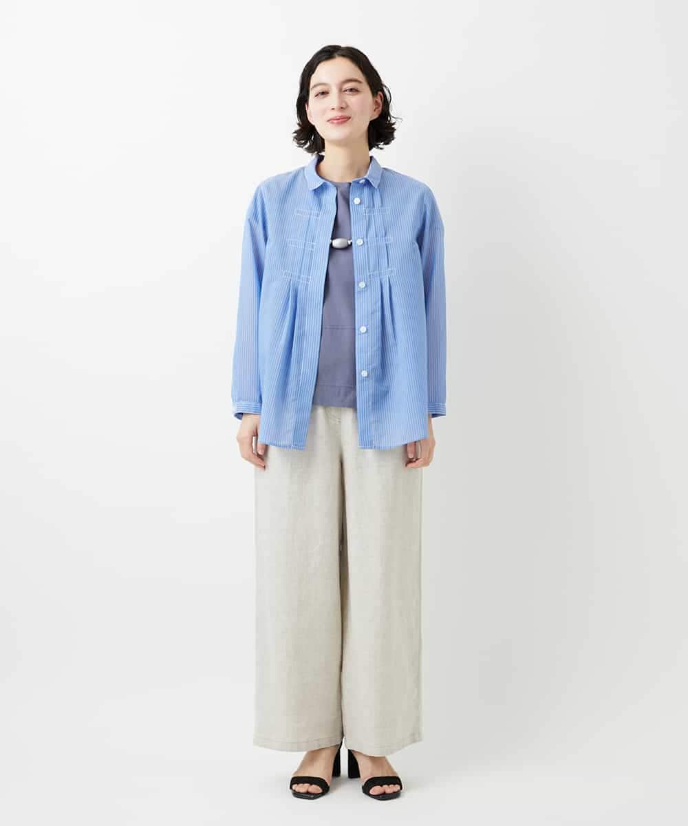 NHBGF86250 GIANNI LO GIUDICE(小さいサイズ)(メゾン ドゥ サンク) シアーストライプ前開きブラウス オレンジ