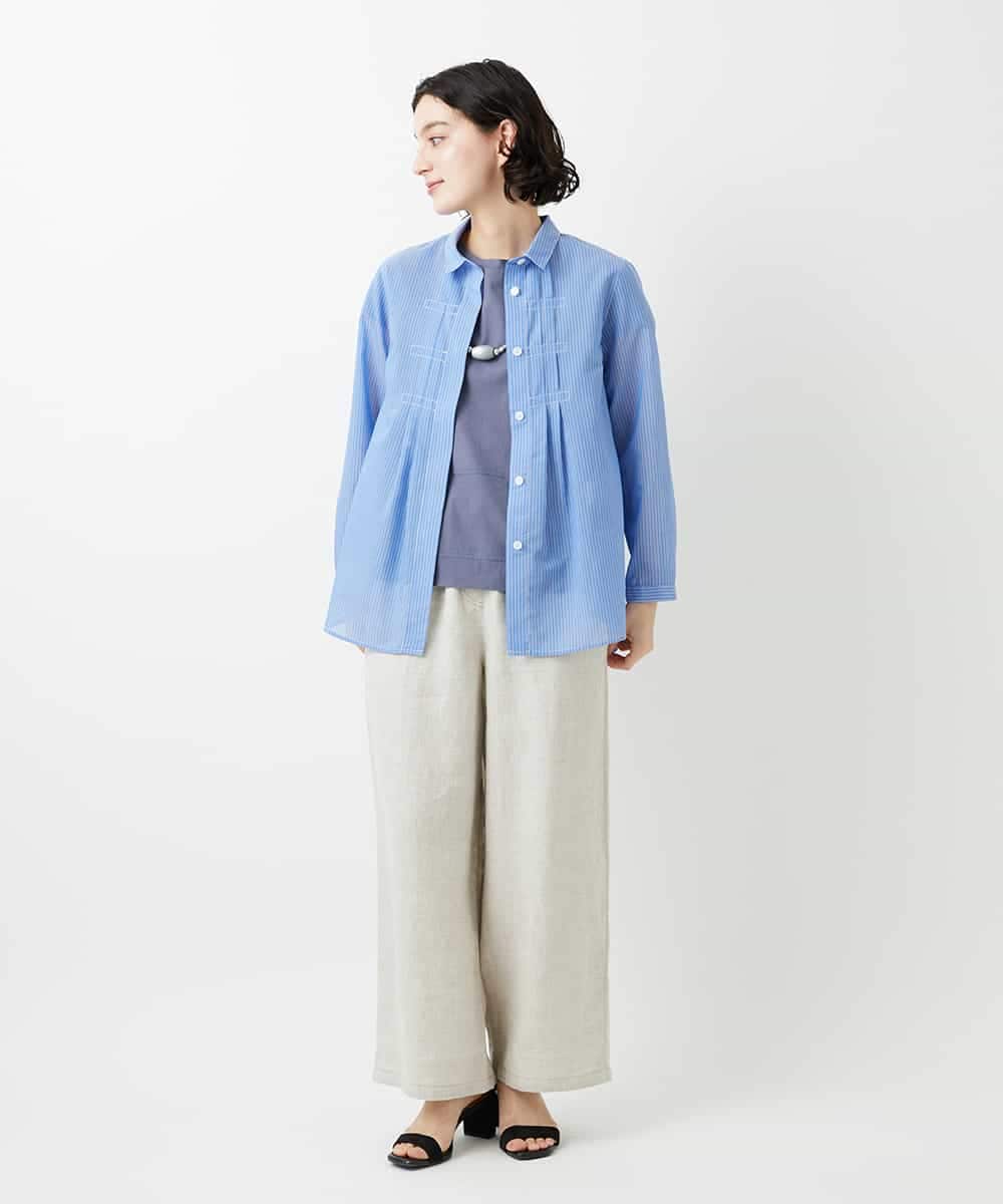 NHBGF86250 GIANNI LO GIUDICE(小さいサイズ)(メゾン ドゥ サンク) シアーストライプ前開きブラウス オレンジ